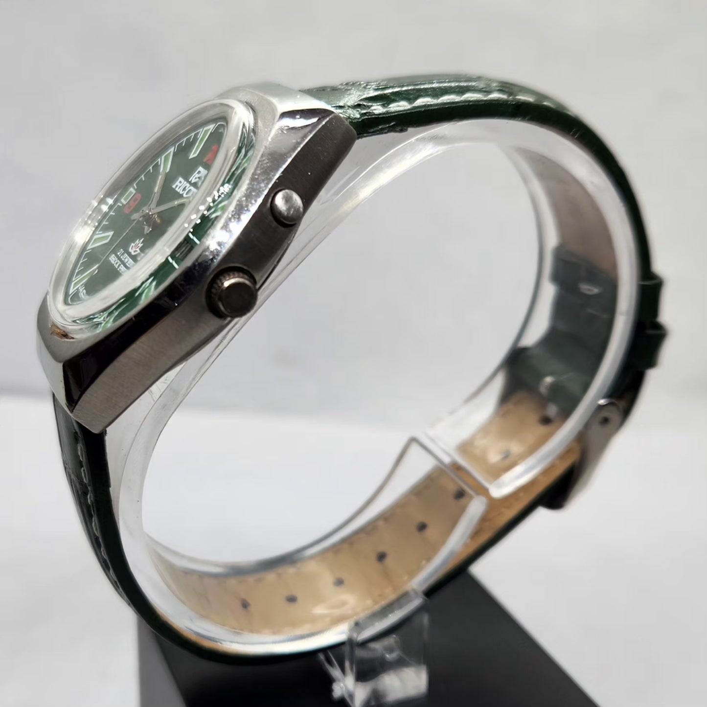 Vintage Ricoh R31 Automatic Green Face New Strap 21 Jewels Day-Date Men's Wrist Watch R11