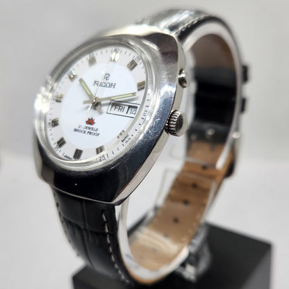 Vintage Ricoh R31 Automatic White Face New Strap 21 Jewels Day-Date Men's Wrist Watch R13