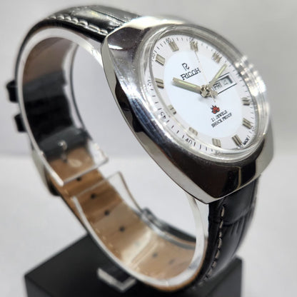 Vintage Ricoh R31 Automatic White Face New Strap 21 Jewels Day-Date Men's Wrist Watch R13