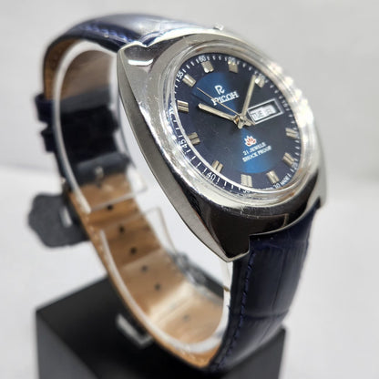 Vintage Ricoh R31 Automatic Blue Face New Strap 21 Jewels Day-Date Men's Wrist Watch R14