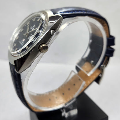 Vintage Ricoh R31 Automatic Blue Face New Strap 21 Jewels Day-Date Men's Wrist Watch R14