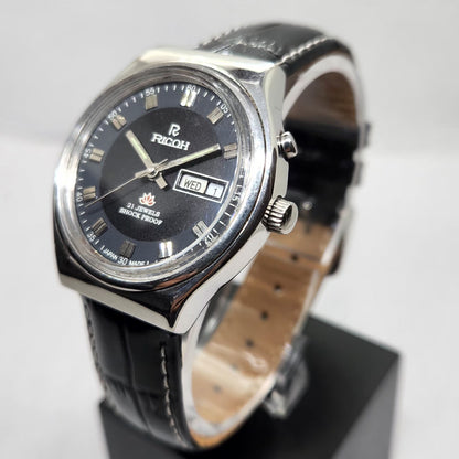 Vintage Ricoh R31 Automatic Black Face New Strap 21 Jewels Day-Date Men's Wrist Watch R15