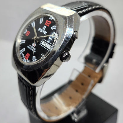 Vintage Ricoh R31 Automatic Black Face New Strap 21 Jewels Day-Date Men's Wrist Watch R16