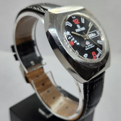 Vintage Ricoh R31 Automatic Black Face New Strap 21 Jewels Day-Date Men's Wrist Watch R16