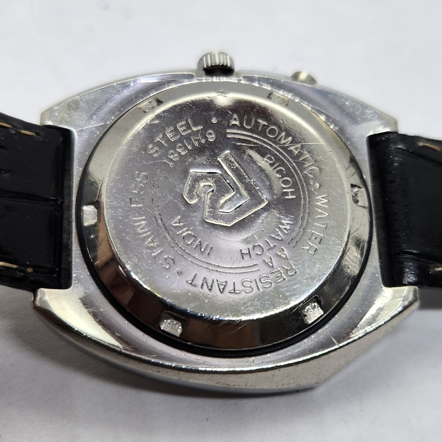 Vintage Ricoh R31 Automatic Black Face New Strap 21 Jewels Day-Date Men's Wrist Watch R16