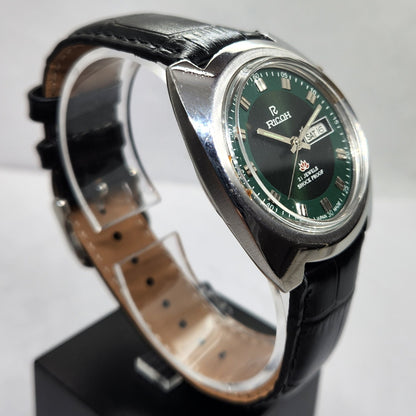 Vintage Ricoh R31 Automatic Green Face New Strap 21 Jewels Day-Date Men's Wrist Watch R18