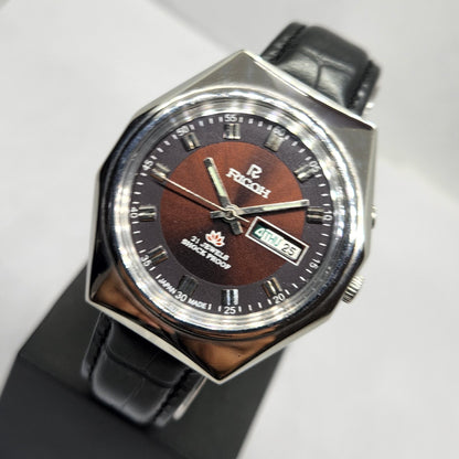 Vintage Ricoh R31 Automatic Brown Face New Strap 21 Jewels Day-Date Men's Wrist Watch R19