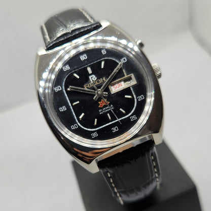 Vintage Ricoh R31 Automatic Black Face New Strap 21 Jewels Day-Date Men's Wrist Watch R20