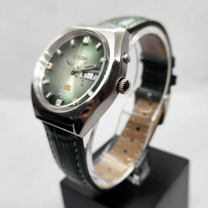 Vintage Ricoh R31 Automatic Green Face New Strap 21 Jewels Day-Date Men's Wrist Watch R21