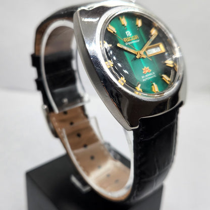 Vintage Ricoh R31 Automatic Green Face New Strap 21 Jewels Day-Date Men's Wrist Watch R22