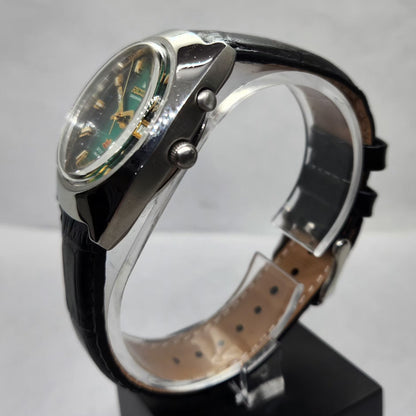 Vintage Ricoh R31 Automatic Green Face New Strap 21 Jewels Day-Date Men's Wrist Watch R22