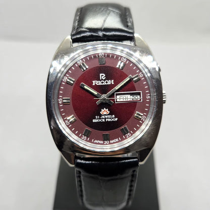 Vintage Ricoh R31 Automatic Red Face New Strap 21 Jewels Day-Date Men's Wrist Watch R23