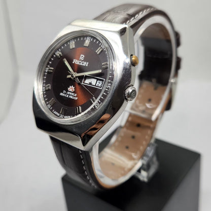 Vintage Ricoh R31 Automatic Brown Face New Strap 21 Jewels Day-Date Men's Wrist Watch R24