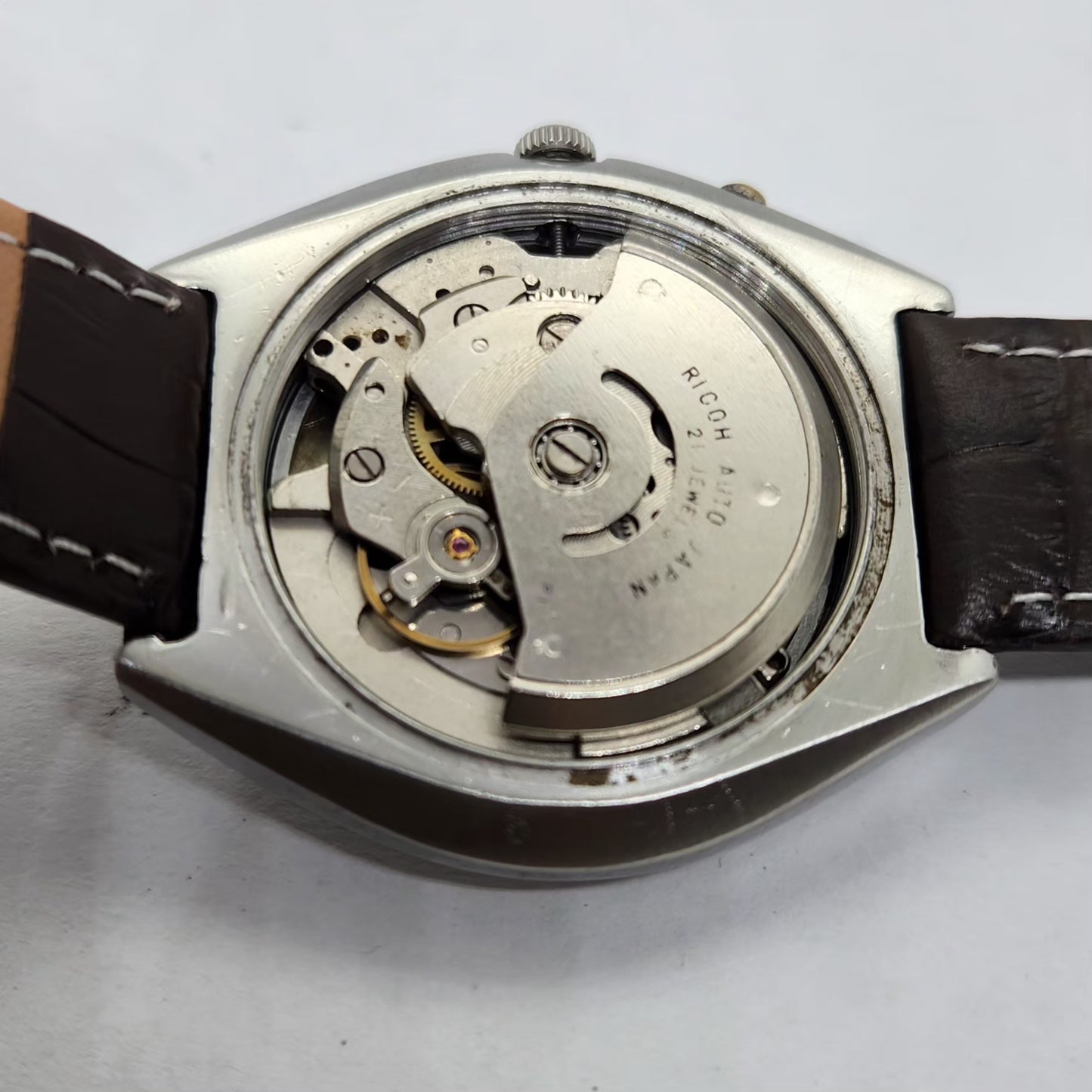 Vintage Ricoh R31 Automatic Brown Face New Strap 21 Jewels Day-Date Men's Wrist Watch R24
