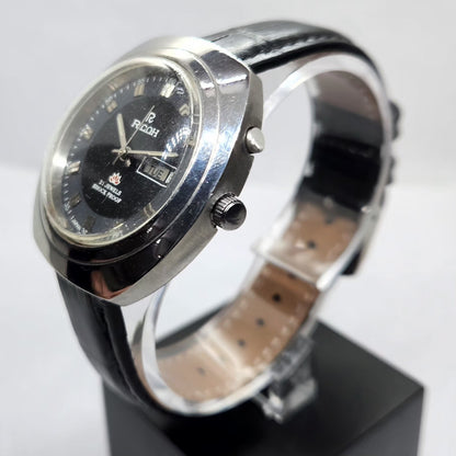 Vintage Ricoh R31 Automatic Black Face New Strap 21 Jewels Day-Date Men's Wrist Watch R25