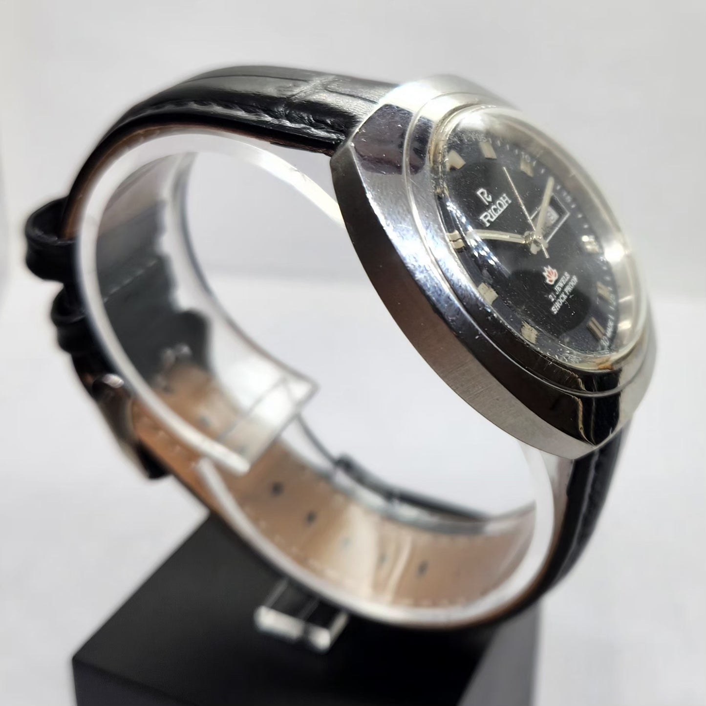 Vintage Ricoh R31 Automatic Black Face New Strap 21 Jewels Day-Date Men's Wrist Watch R25