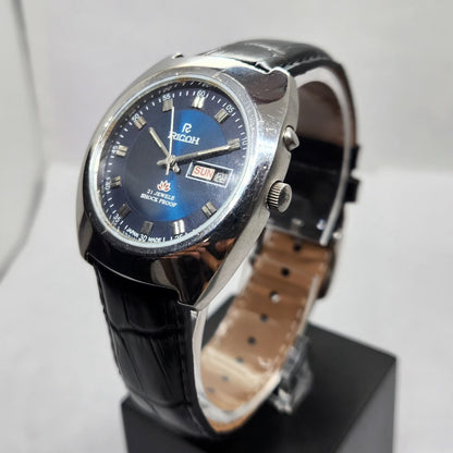 Vintage Ricoh R31 Automatic Blue Face New Strap 21 Jewels Day-Date Men's Wrist Watch R26