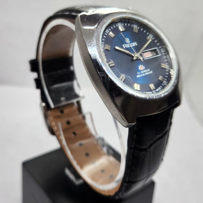 Vintage Ricoh R31 Automatic Blue Face New Strap 21 Jewels Day-Date Men's Wrist Watch R26