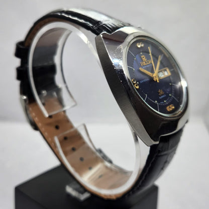 Vintage Ricoh R31 Automatic Blue Face New Strap 21 Jewels Day-Date Men's Wrist Watch R27