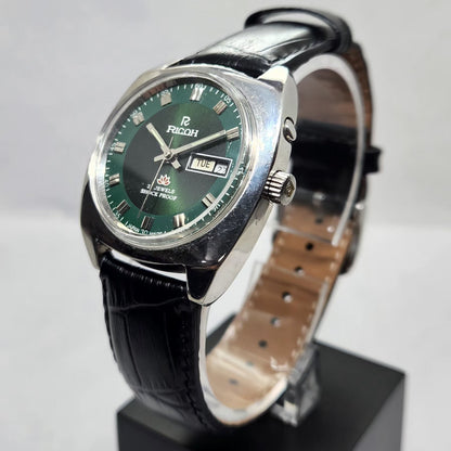 Vintage Ricoh R31 Automatic Green Face New Strap 21 Jewels Day-Date Men's Wrist Watch R28