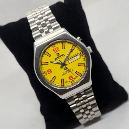 Vintage Ricoh R31 Yellow Face Automatic 21 Jewels Jubliee Bracelet Men's Wrist Watch R29