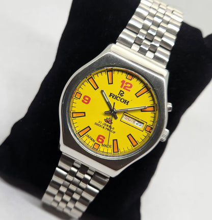 Vintage Ricoh R31 Yellow Face Automatic 21 Jewels Jubliee Bracelet Men's Wrist Watch R29