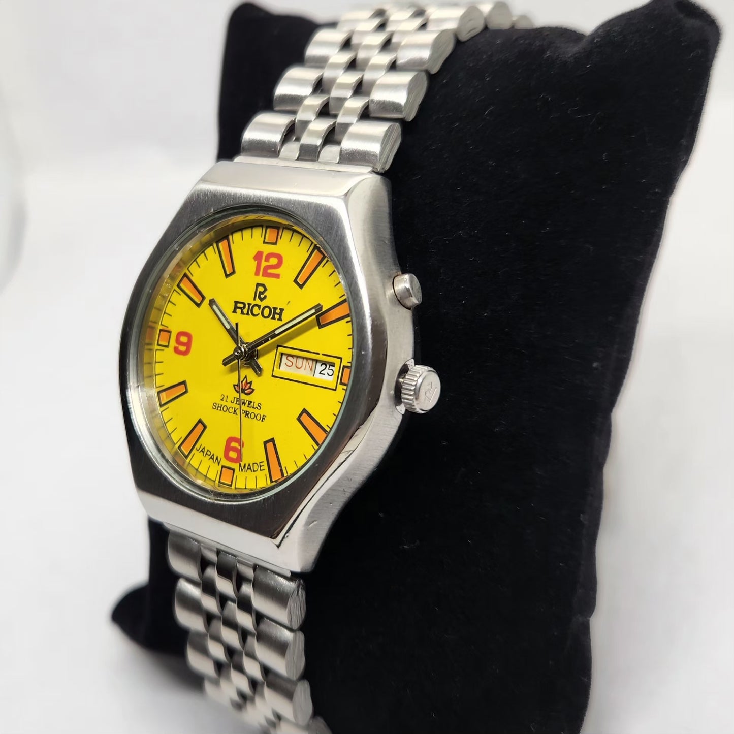 Vintage Ricoh R31 Yellow Face Automatic 21 Jewels Jubliee Bracelet Men's Wrist Watch R29