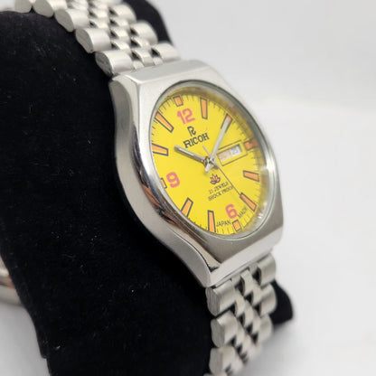Vintage Ricoh R31 Yellow Face Automatic 21 Jewels Jubliee Bracelet Men's Wrist Watch R29