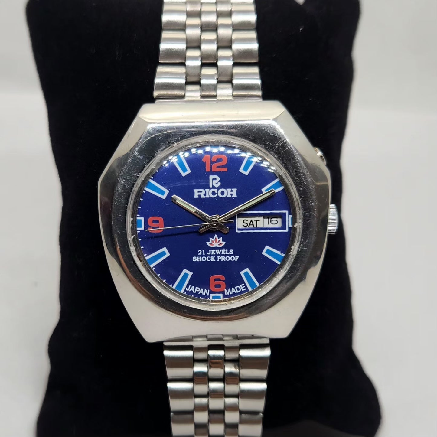 Vintage Ricoh R31 Blue Face Automatic 21 Jewels Jubliee Bracelet Men's Wrist Watch R30