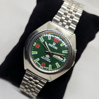 Vintage Ricoh R31 Green Face Automatic 21 Jewels Jubliee Bracelet Men's Wrist Watch R32