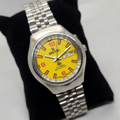 Vintage Ricoh R31 Yellow Face Automatic 21 Jewels Jubliee Bracelet Men's Wrist Watch R33