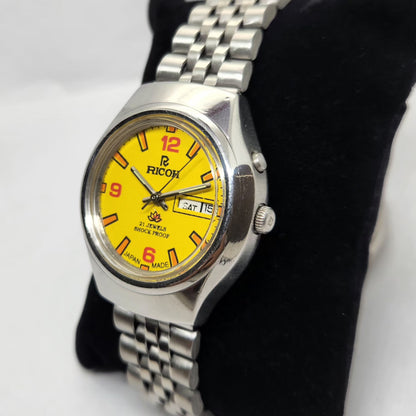 Vintage Ricoh R31 Yellow Face Automatic 21 Jewels Jubliee Bracelet Men's Wrist Watch R33