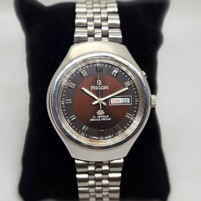Vintage Ricoh R31 Brown Face Automatic 21 Jewels Jubliee Bracelet Men's Wrist Watch R34