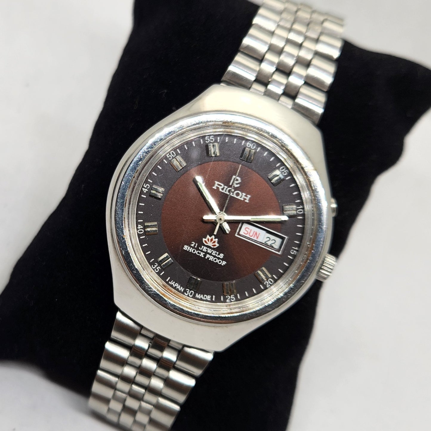 Vintage Ricoh R31 Brown Face Automatic 21 Jewels Jubliee Bracelet Men's Wrist Watch R34