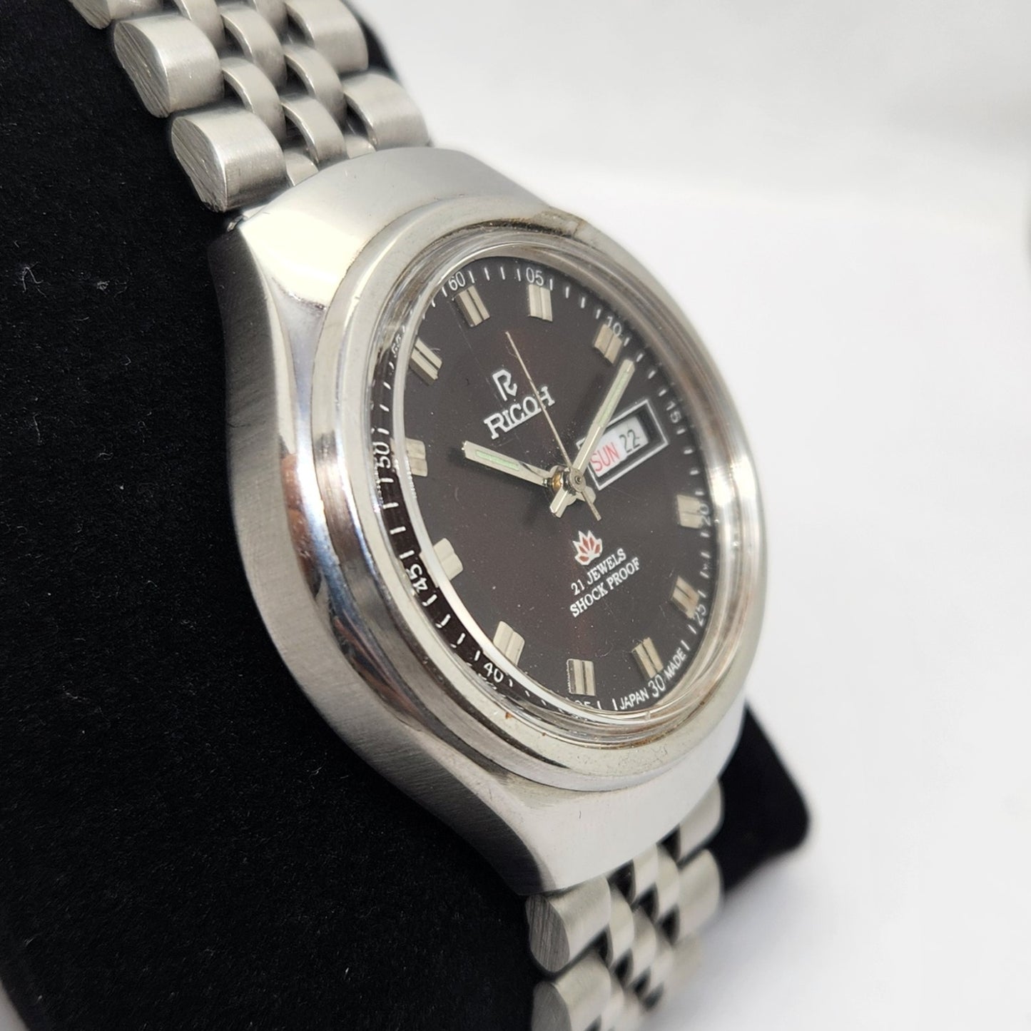 Vintage Ricoh R31 Brown Face Automatic 21 Jewels Jubliee Bracelet Men's Wrist Watch R34