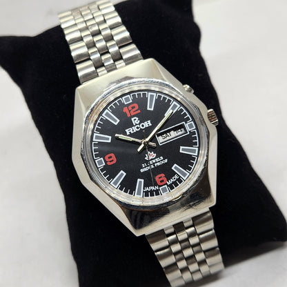 Vintage Ricoh R31 Black Face Automatic 21 Jewels Jubliee Bracelet Men's Wrist Watch R35