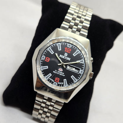 Vintage Ricoh R31 Black Face Automatic 21 Jewels Jubliee Bracelet Men's Wrist Watch R35