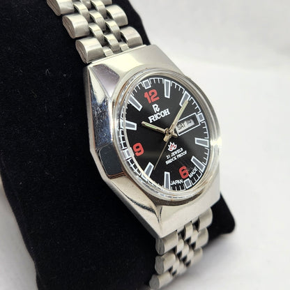 Vintage Ricoh R31 Black Face Automatic 21 Jewels Jubliee Bracelet Men's Wrist Watch R35