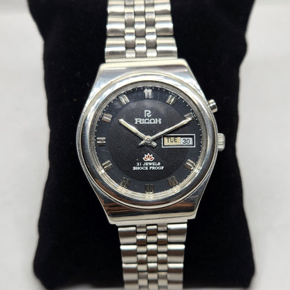 Vintage Ricoh R31 Black Face Automatic 21 Jewels Jubliee Bracelet Men's Wrist Watch R36
