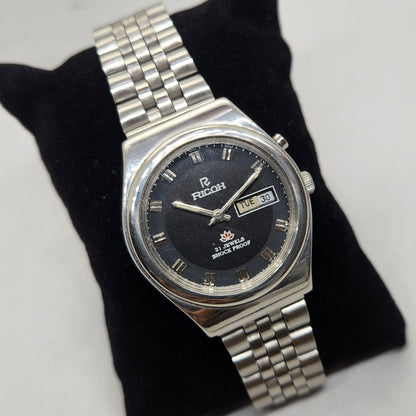 Vintage Ricoh R31 Black Face Automatic 21 Jewels Jubliee Bracelet Men's Wrist Watch R36