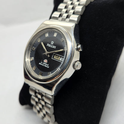 Vintage Ricoh R31 Black Face Automatic 21 Jewels Jubliee Bracelet Men's Wrist Watch R36