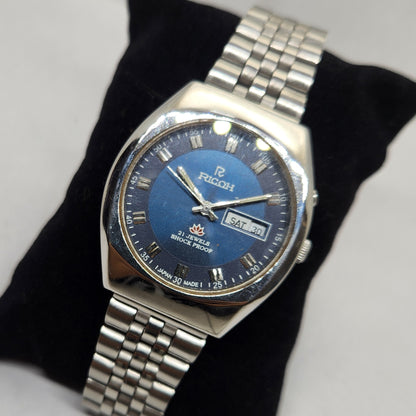 Vintage Ricoh R31 Blue Face Automatic 21 Jewels Jubliee Bracelet Men's Wrist Watch R37