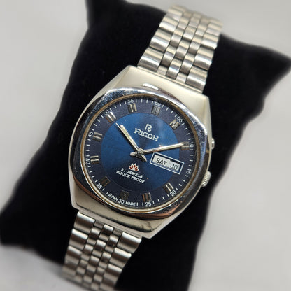 Vintage Ricoh R31 Blue Face Automatic 21 Jewels Jubliee Bracelet Men's Wrist Watch R37