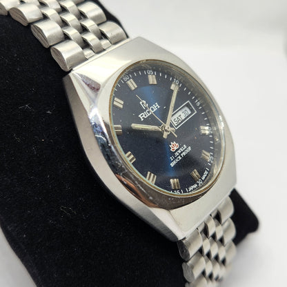 Vintage Ricoh R31 Blue Face Automatic 21 Jewels Jubliee Bracelet Men's Wrist Watch R37