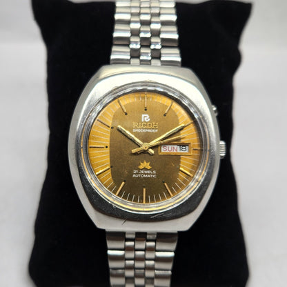 Vintage Ricoh R31 Gold Face Automatic 21 Jewels Jubliee Bracelet Men's Wrist Watch R38