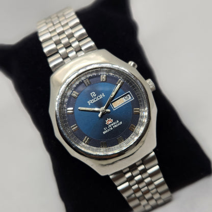 Vintage Ricoh R31 Blue Face Automatic 21 Jewels Jubliee Bracelet Men's Wrist Watch R39