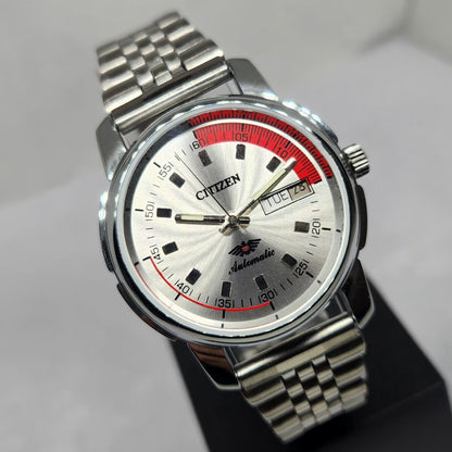 Vintage Mod Citizen 8200 Automatic Silver Face 37MM Case Day-Date Men's Wrist Watch CT130