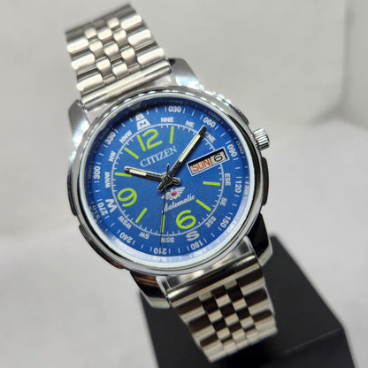 Vintage Mod Citizen 8200 Automatic Blue Face 37MM Case Day-Date Men's Wrist Watch CT131
