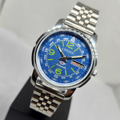 Vintage Mod Citizen 8200 Automatic Blue Face 37MM Case Day-Date Men's Wrist Watch CT131