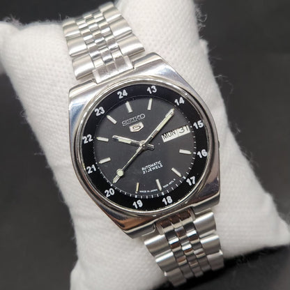 Vintage 1998 Original Seiko 5 Automatic 7s26-3160 Black Face Railway Time Day-Date Japanese Men's Wrist Watch VS01